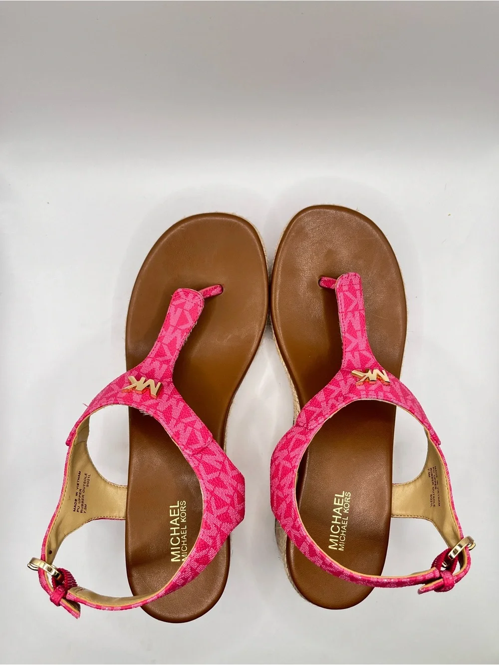 Michael Kors Laney Women's 7.5M Pink MK Logo Espadrille Wedge Sandals